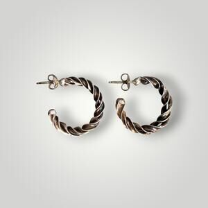 Vintage Italy 925 Sterling Silver Twisted Rope Hoop Earrings